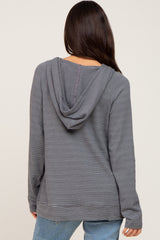 Charcoal Striped Hooded Maternity Top