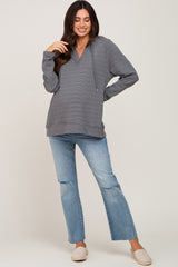 Charcoal Striped Hooded Maternity Top