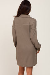 Olive Waffle Knit Collared Long Sleeve Dress