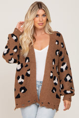 Mocha Leopard Print Knit Distressed Maternity Sweater