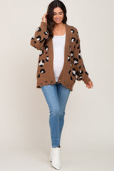 Mocha Leopard Print Knit Distressed Maternity Sweater