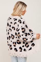 Cream Leopard Print Knit Distressed Sweater