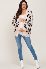 Cream Leopard Print Knit Distressed Maternity Sweater