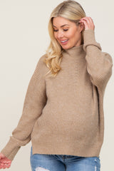 Beige Mock Neck Maternity Sweater