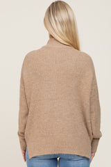 Beige Mock Neck Maternity Sweater