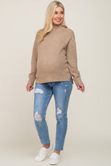 Beige Mock Neck Maternity Sweater