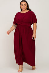 Burgundy Gathered Front Plus Maxi Dress