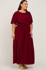 Burgundy Gathered Front Plus Maxi Dress