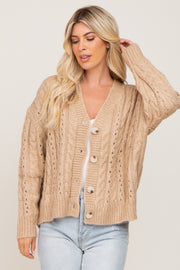 Taupe Chunky Cable Knit Cardigan