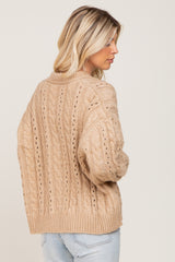 Taupe Chunky Cable Knit Cardigan