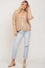 Taupe Chunky Cable Knit Cardigan