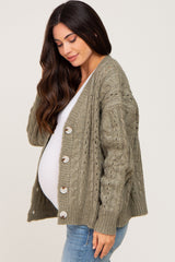 Light Olive Chunky Cable Knit Maternity Cardigan