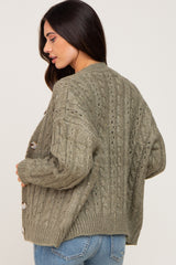 Light Olive Chunky Cable Knit Maternity Cardigan