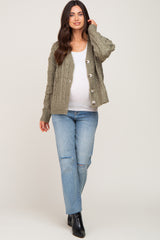 Light Olive Chunky Cable Knit Maternity Cardigan