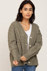 Light Olive Chunky Cable Knit Cardigan