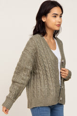 Light Olive Chunky Cable Knit Cardigan