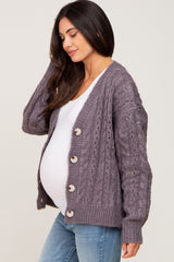 Purple Chunky Cable Knit Maternity Cardigan