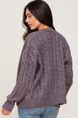 Purple Chunky Cable Knit Maternity Cardigan