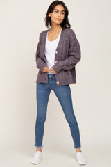 Purple Chunky Cable Knit Cardigan