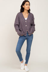 Purple Chunky Cable Knit Cardigan