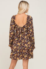 Mocha Floral Smocked Tie Back Dress