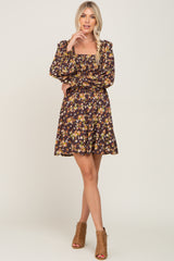 Mocha Floral Smocked Tie Back Dress