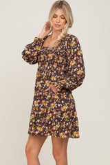 Mocha Floral Smocked Tie Back Dress