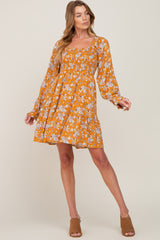 Yellow Floral Smocked Tie Back Maternity Dress