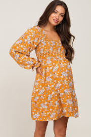 Yellow Floral Smocked Tie Back Maternity Dress