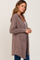 Mocha Raw Seam Hooded Cardigan