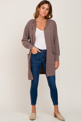 Mocha Raw Seam Hooded Cardigan