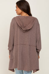 Mocha Raw Seam Hooded Maternity Cardigan