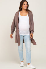 Mocha Raw Seam Hooded Maternity Cardigan