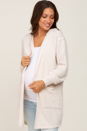 Beige Raw Seam Hooded Maternity Cardigan