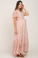 Ivory Floral Back Tie Maternity Wrap Dress