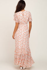 Ivory Floral Back Tie Wrap Dress