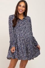 Navy Floral Button Down Tiered Maternity Mini Dress