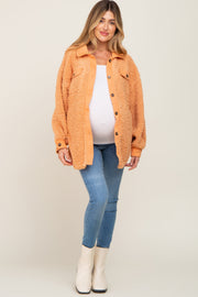 Peach Contrast Oversized Sherpa Maternity Coat