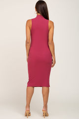 Magenta Ribbed Mock Neck Maternity Dress