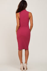 Magenta Ribbed Mock Neck Dress