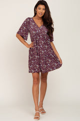 Plum Floral V-Neck Dress