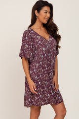 Plum Floral V-Neck Dress