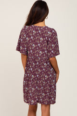 Plum Floral V-Neck Dress