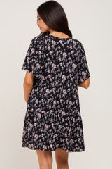 Black Floral V-Neck Maternity Dress