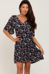 Black Floral V-Neck Maternity Dress