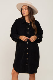 Black Corduroy Button Down Maternity Dress