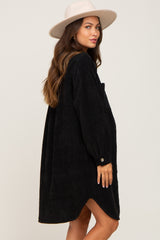 Black Corduroy Button Down Maternity Dress