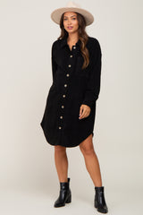 Black Corduroy Button Down Maternity Dress