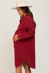 Burgundy Red Corduroy Button Down Maternity Dress