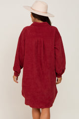 Burgundy Red Corduroy Button Down Maternity Dress